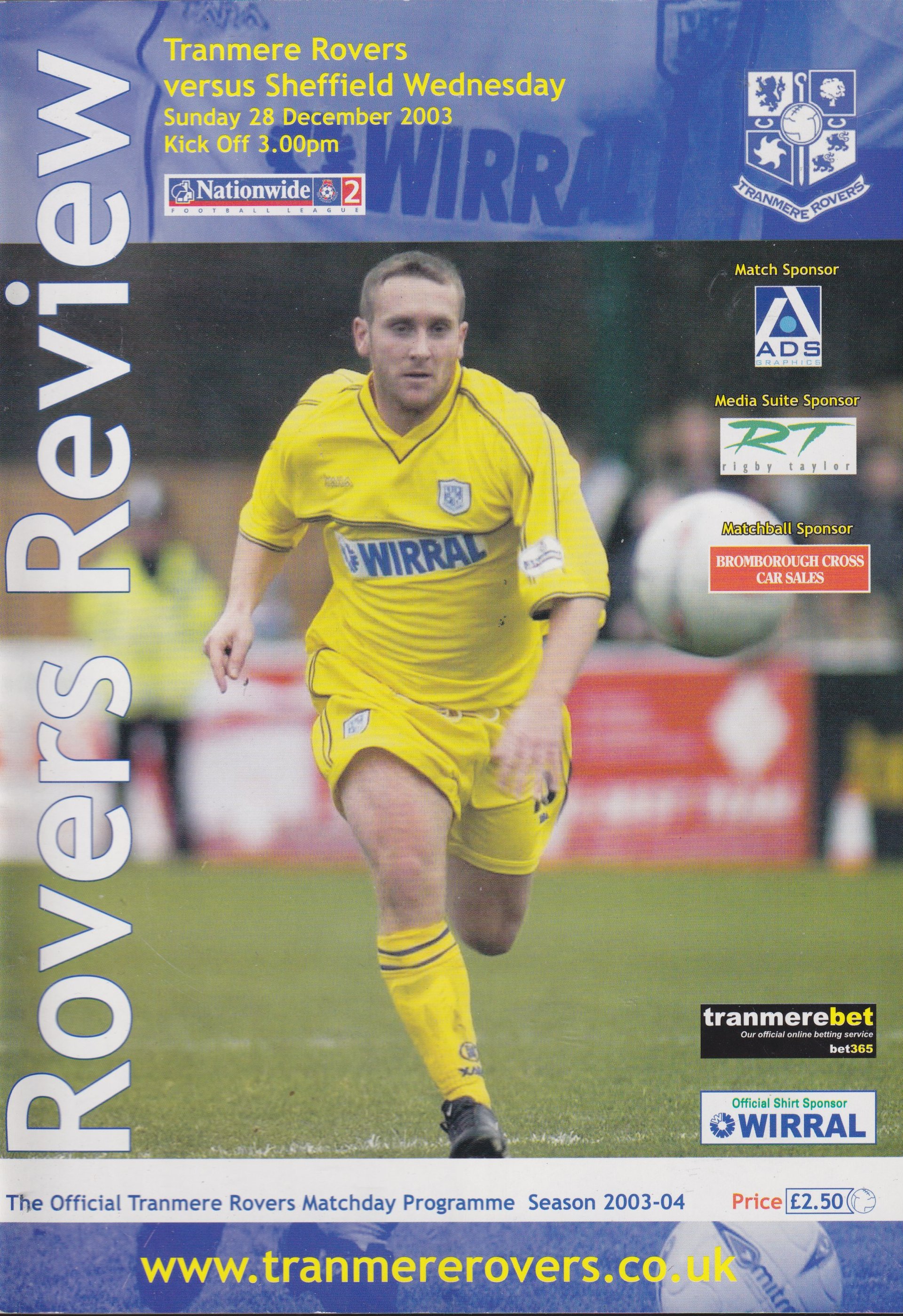Tranmere Rovers v Sheffield Wednesday match programme